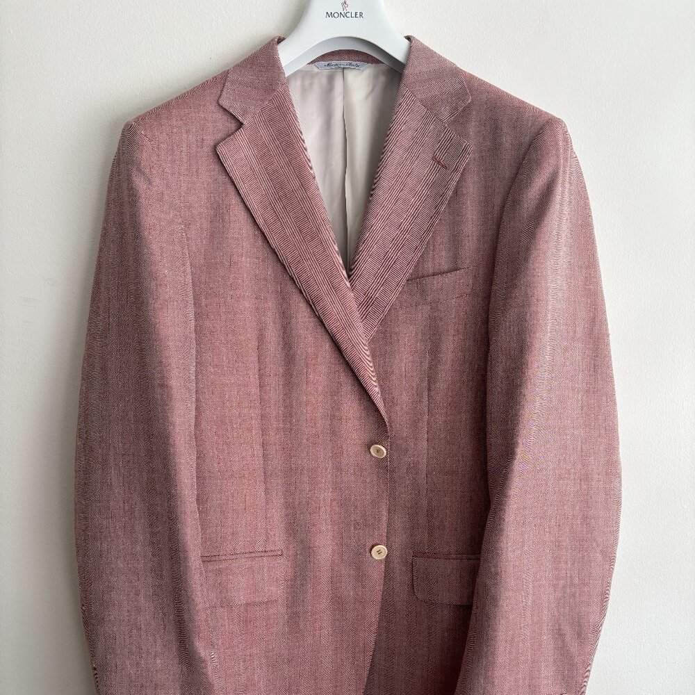 $2600 Canali Italy Dusty Rose/Pink Wool-Silk-Linen Sport Coat/ Blazer 44 Long